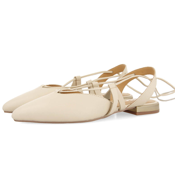 Rodelas women's off-white leather slingback ballet flats with laces