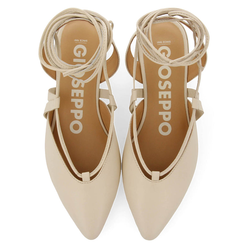 Rodelas women's off-white leather slingback ballet flats with laces