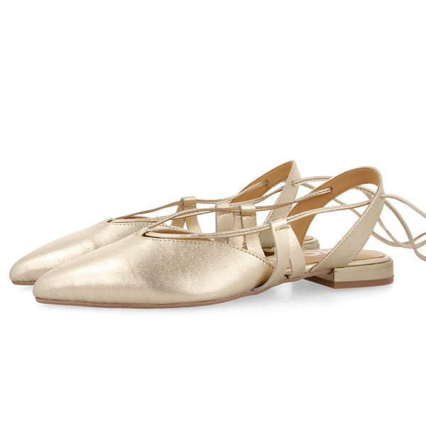 Bailarinas doradas de piel destalonadas con cordones para mujer rodelas