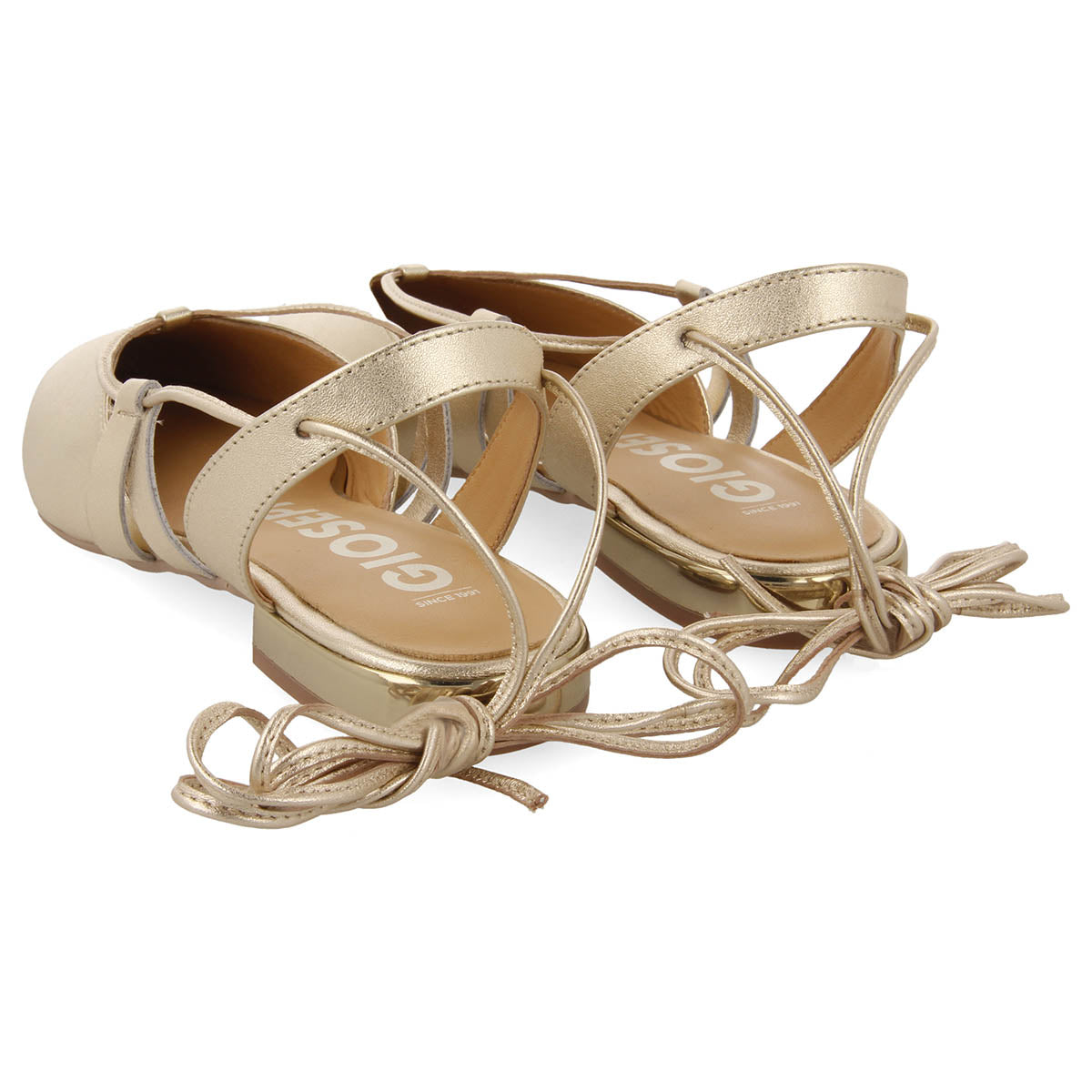 Rodelas women's gold leather slingback ballet flats with laces