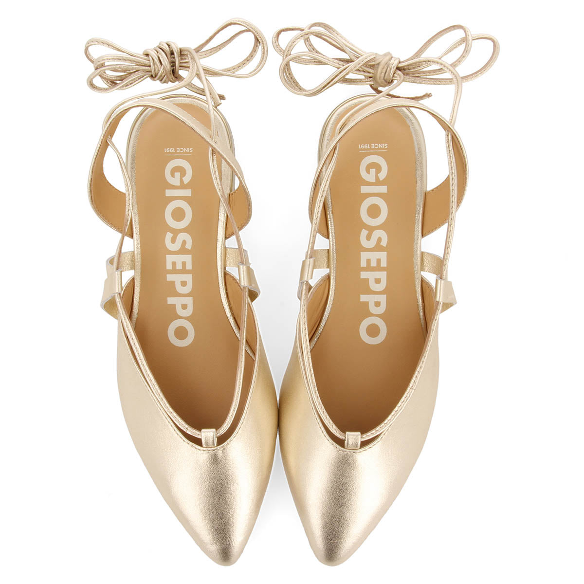 Rodelas women's gold leather slingback ballet flats with laces