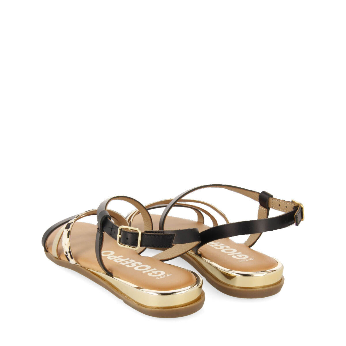 Corumba women's sandals with black, gold and animal-print straps