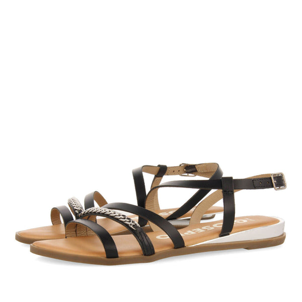 Sandalias negras con tiras y detalle de cadena para mujer mazion 