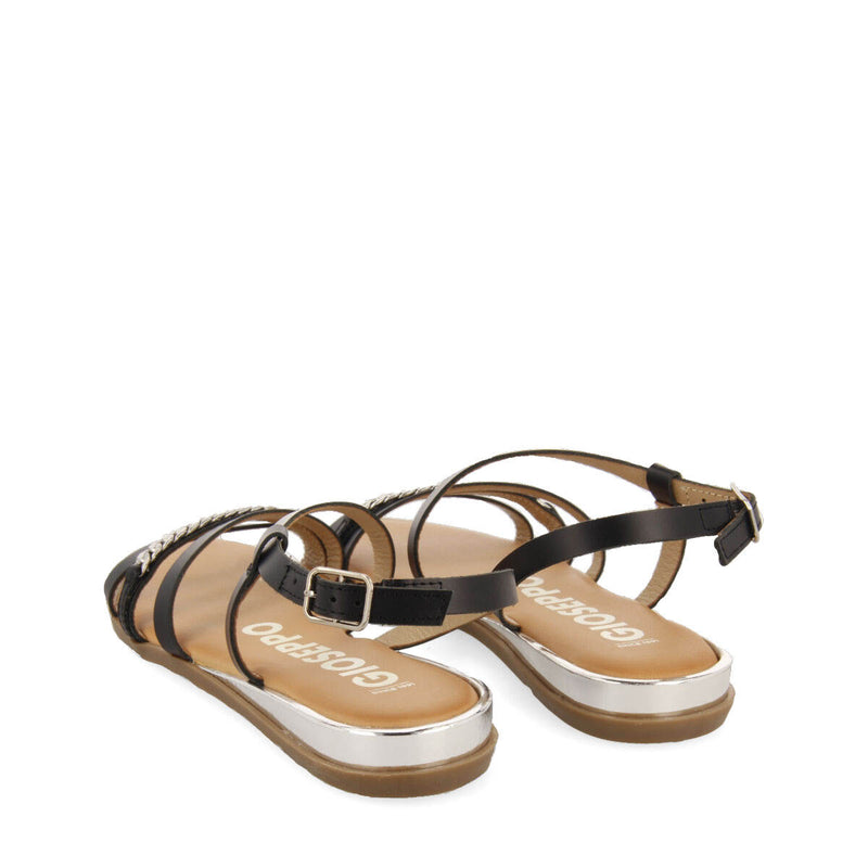 Sandalias negras con tiras y detalle de cadena para mujer mazion 