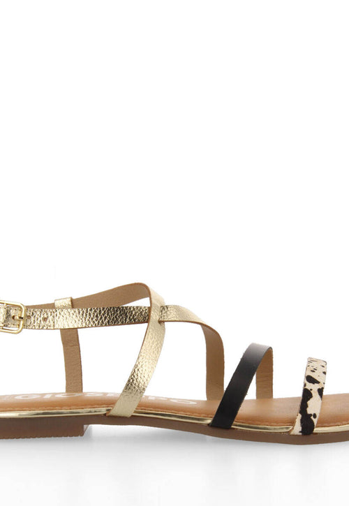 Sandalias con tiras en color dorado y estampado de vaca para mujer megara