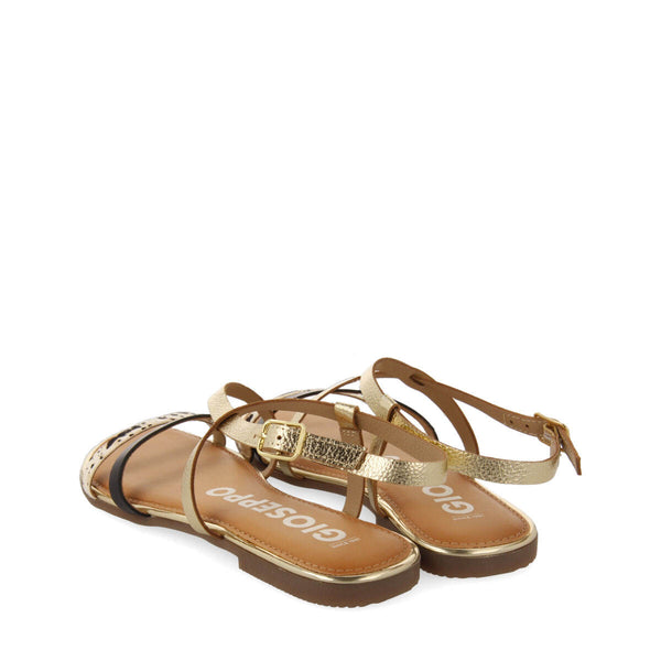 Sandalias con tiras en color dorado y estampado de vaca para mujer megara