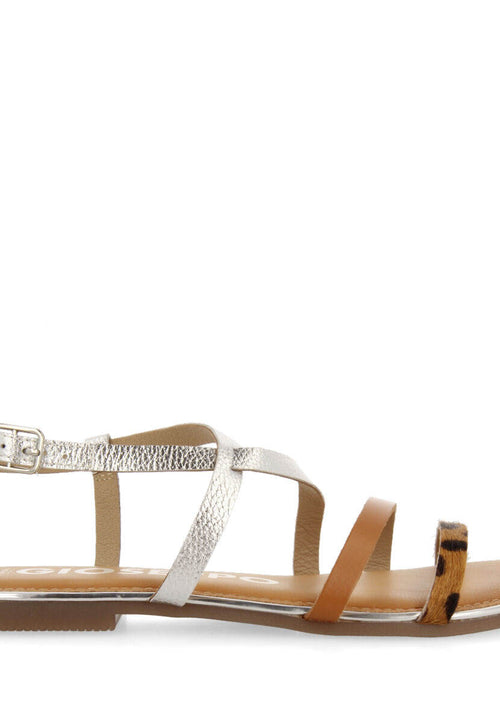 Sandalias con tiras en color plata y estampado de leopardo para mujer megara