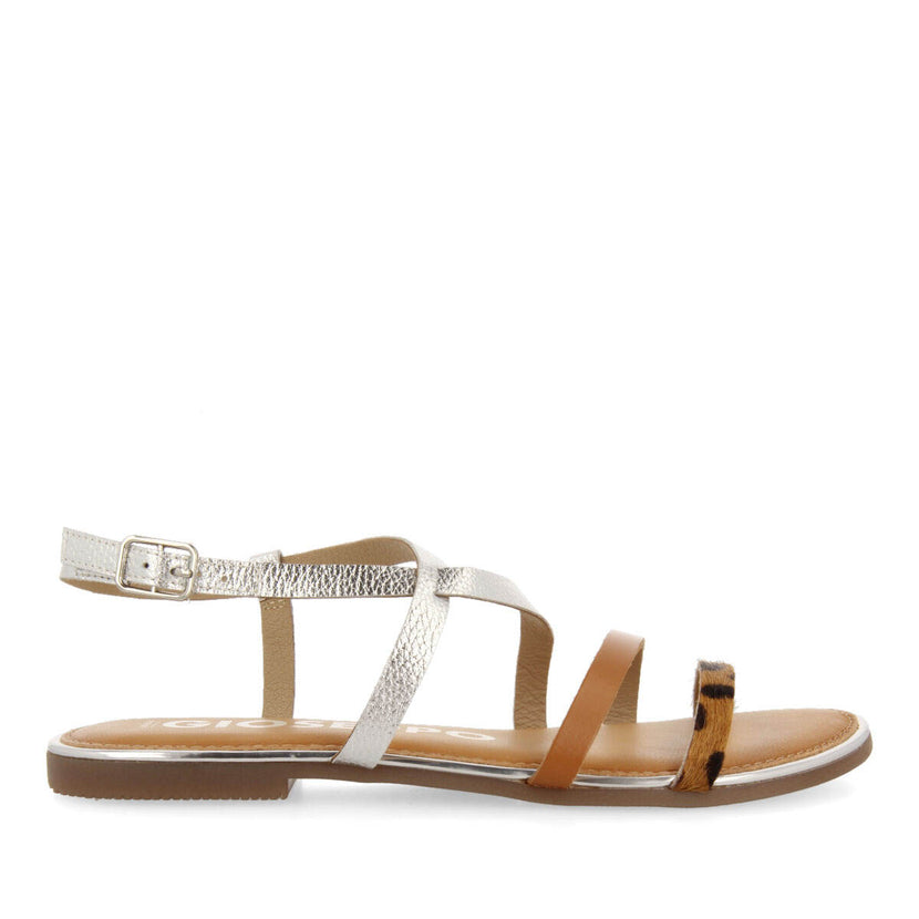 Sandalias con tiras en color plata y estampado de leopardo para mujer megara