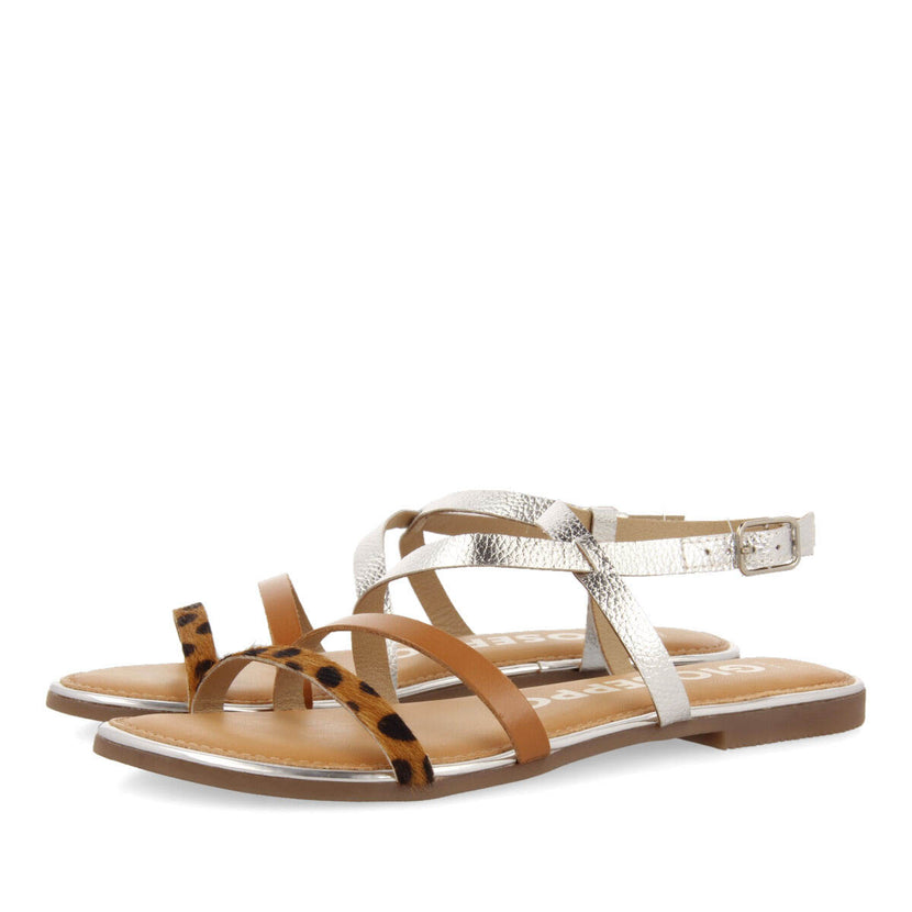 Sandalias con tiras en color plata y estampado de leopardo para mujer megara