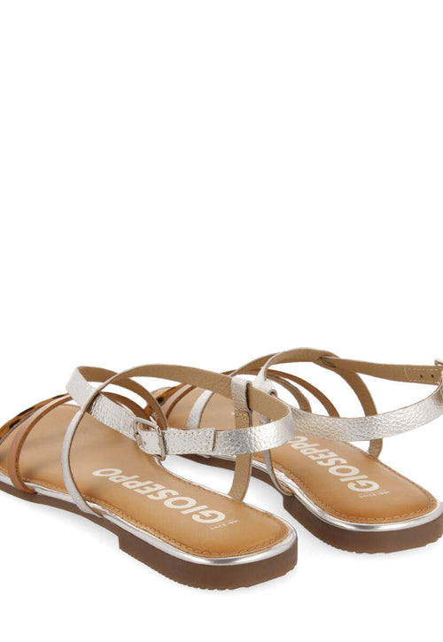 Sandalias con tiras en color plata y estampado de leopardo para mujer megara