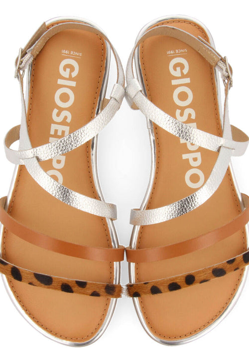 Sandalias con tiras en color plata y estampado de leopardo para mujer megara