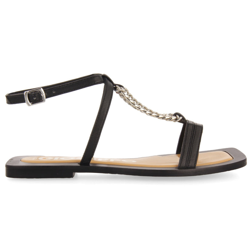 Sandalias negras con tiras y detalle de cadena para mujer goyave 