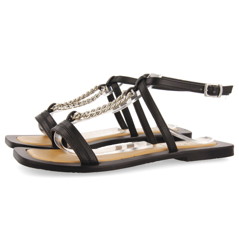 Sandalias negras con tiras y detalle de cadena para mujer goyave 