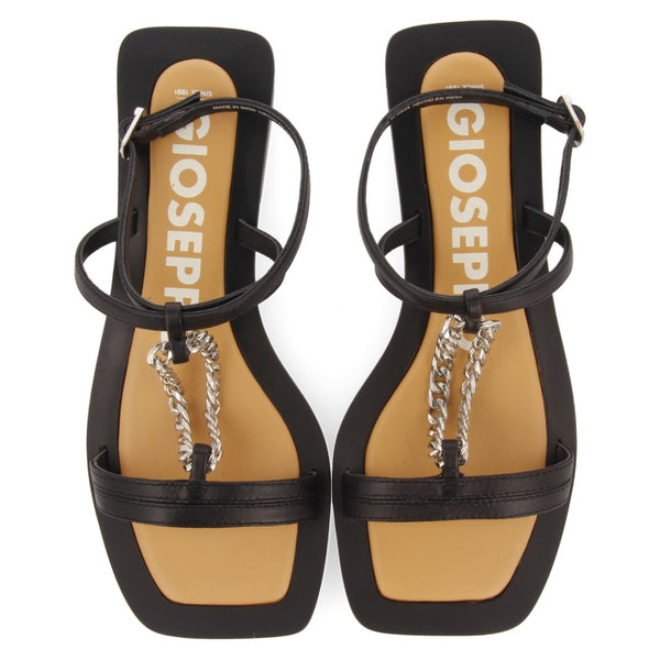 Goyave women's black sandals with straps and a decorative chain