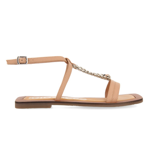 SANDALIAS NUDE CON TIRAS Y DETALLE DE CADENA PARA MUJER GOYAVE 