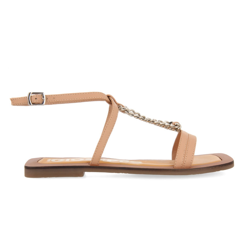 Sandalias nude con tiras y detalle de cadena para mujer goyave 