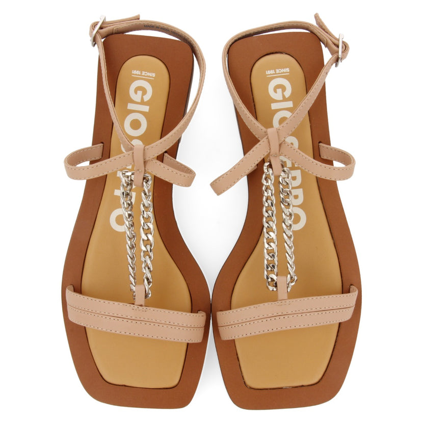 Sandalias nude con tiras y detalle de cadena para mujer goyave 