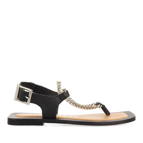 SANDALIAS NEGRAS CON DETALLE DE CADENA PARA MUJER GOYAVE 
