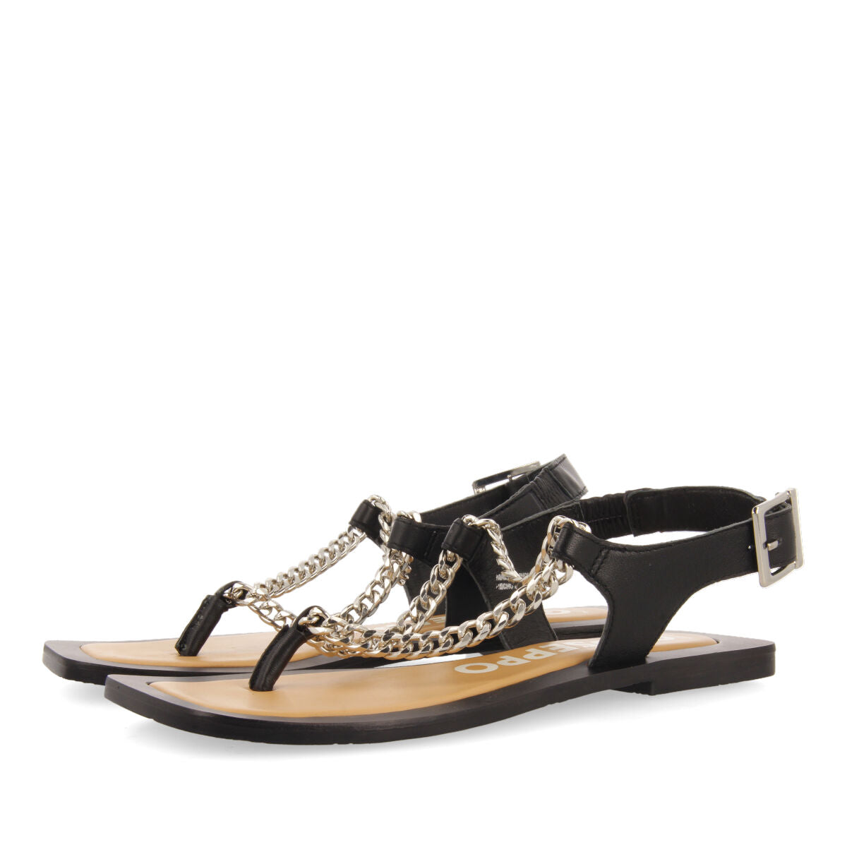 Goyave women's black sandals with decorative chain