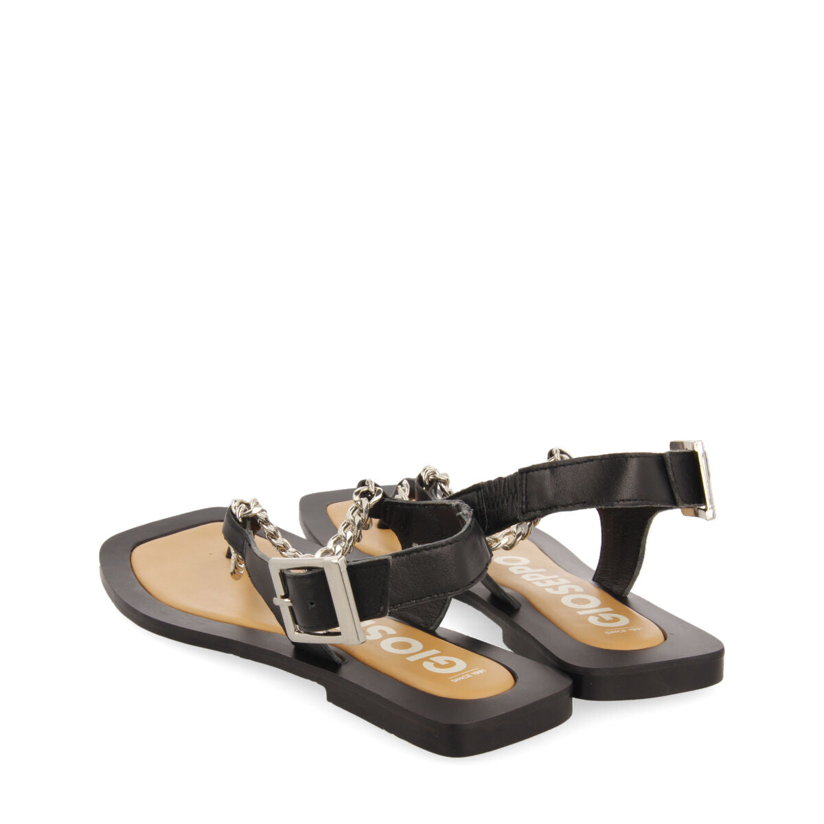 Goyave women's black sandals with decorative chain