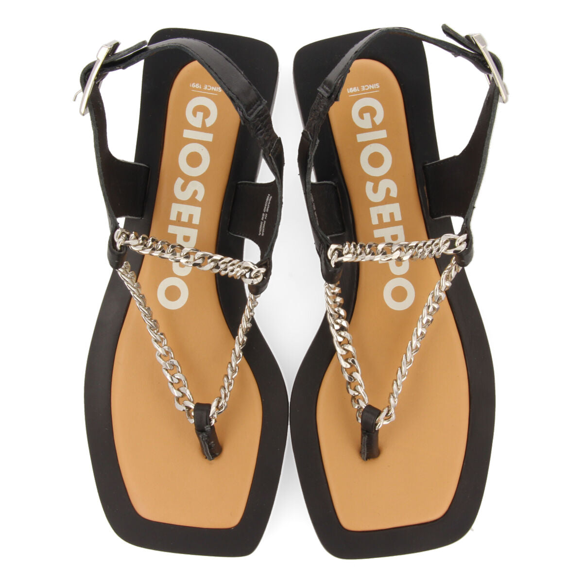 Goyave women's black sandals with decorative chain