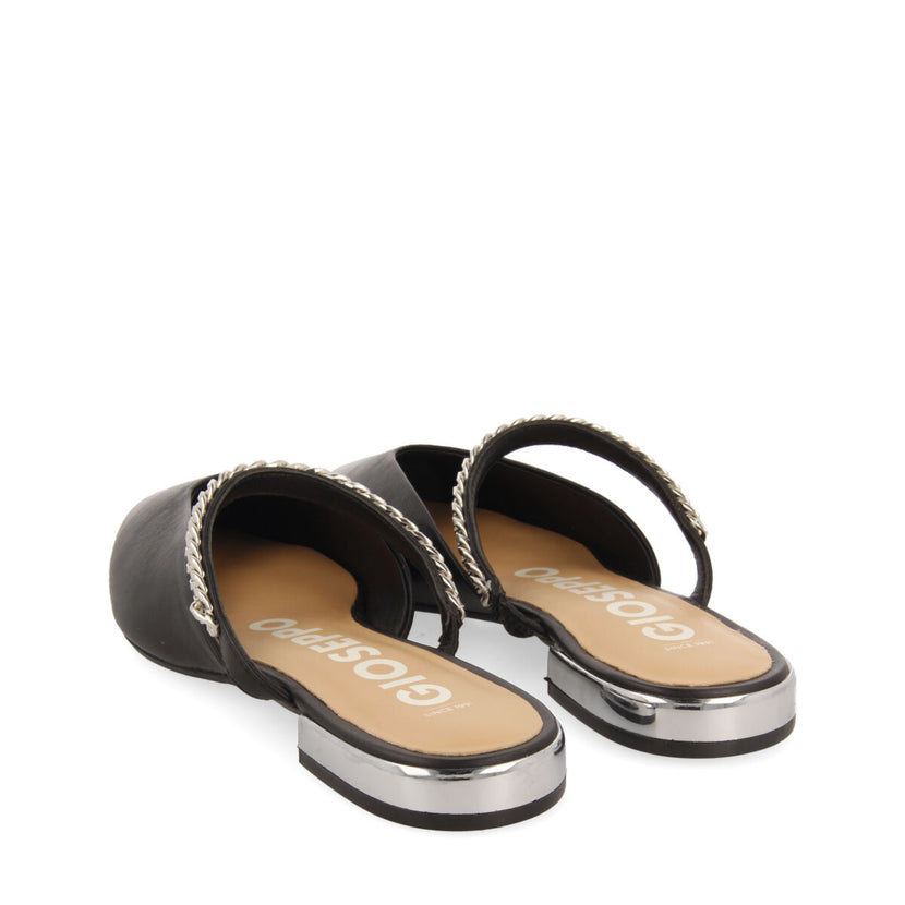 Sandalias negras tipo babucha con detalle de cadena para mujer esnon