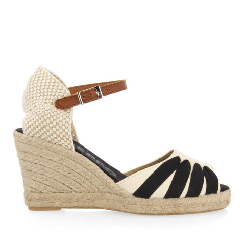 SANDALIAS TIPO ESPADRILLE NEGRAS CON CUÑA DE YUTE PARA MUJER ARAYA