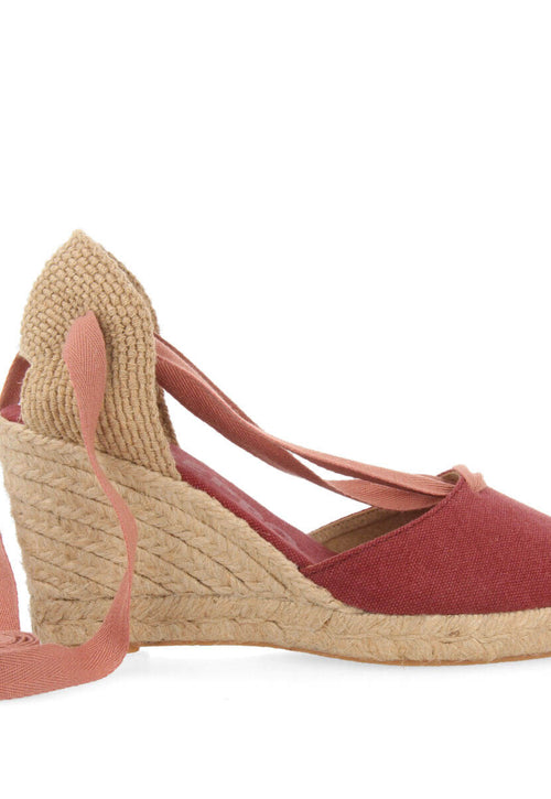 Sandalias tipo espadrille burdeos con cuña de yute para mujer buriti