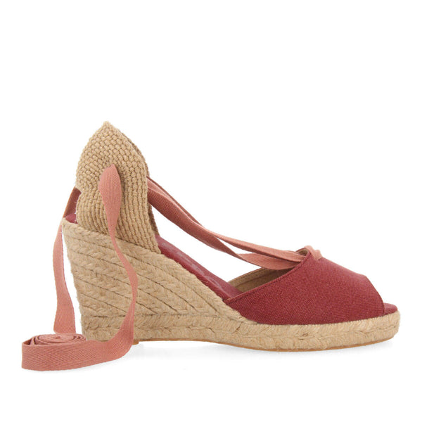 Sandalias tipo espadrille burdeos con cuña de yute para mujer buriti