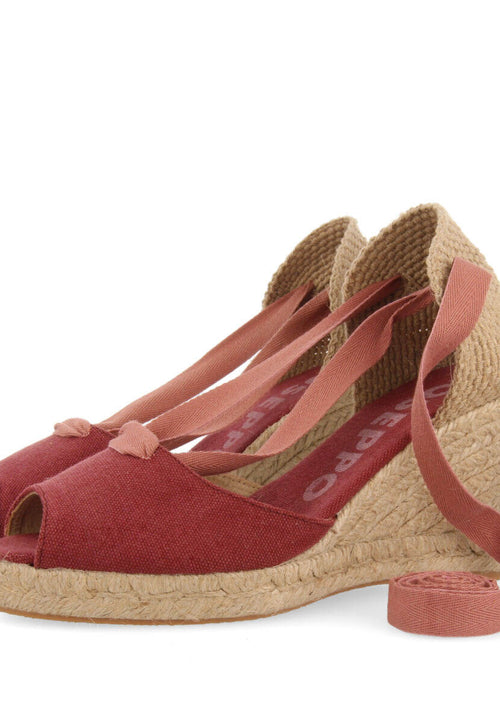 Sandalias tipo espadrille burdeos con cuña de yute para mujer buriti