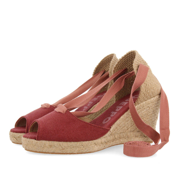 Sandalias tipo espadrille burdeos con cuña de yute para mujer buriti