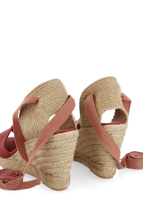 Sandalias tipo espadrille burdeos con cuña de yute para mujer buriti