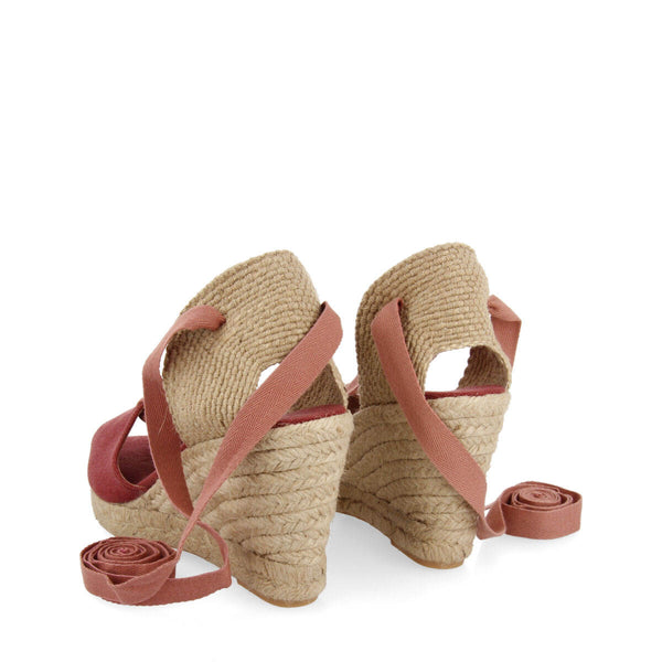 Sandalias tipo espadrille burdeos con cuña de yute para mujer buriti