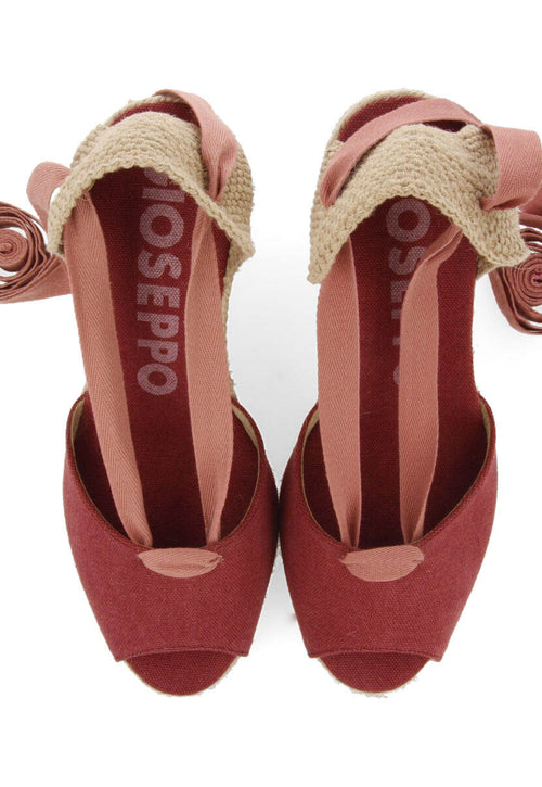 Sandalias tipo espadrille burdeos con cuña de yute para mujer buriti