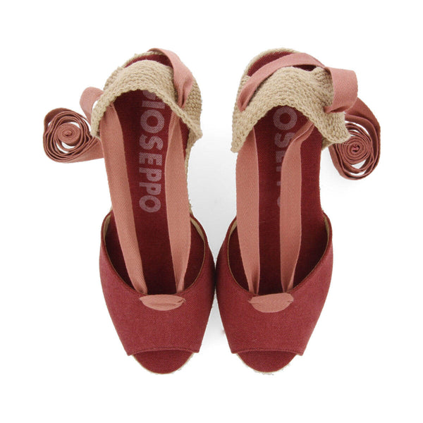 Sandalias tipo espadrille burdeos con cuña de yute para mujer buriti