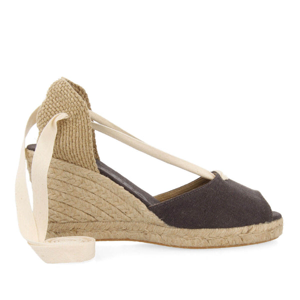 Sandalias tipo espadrille negras con cuña de yute para mujer buriti