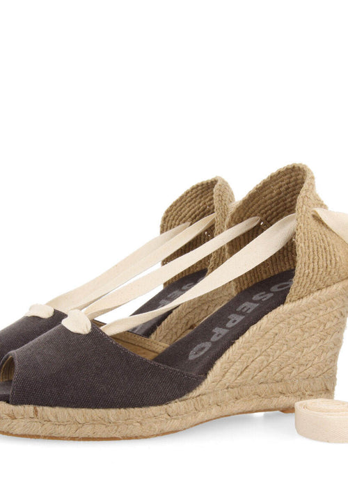 Sandalias tipo espadrille negras con cuña de yute para mujer buriti