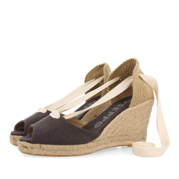Sandalias tipo espadrille negras con cuña de yute para mujer buriti