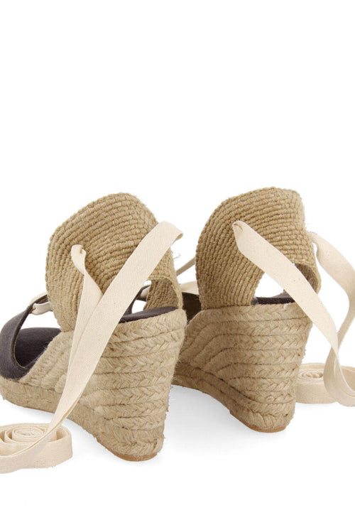 Sandalias tipo espadrille negras con cuña de yute para mujer buriti
