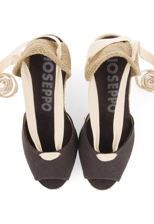 Sandalias tipo espadrille negras con cuña de yute para mujer buriti