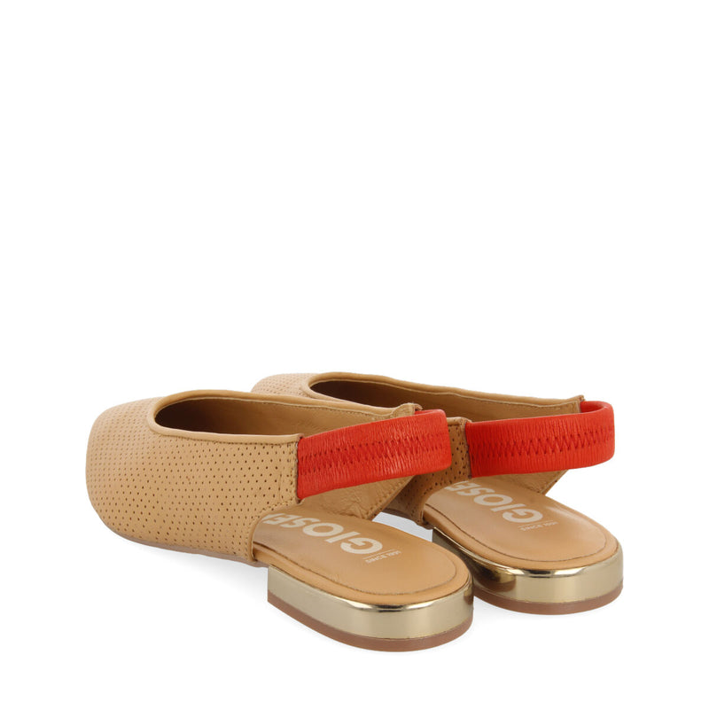 Ataleia women's camel elasticated slingback ballet flats