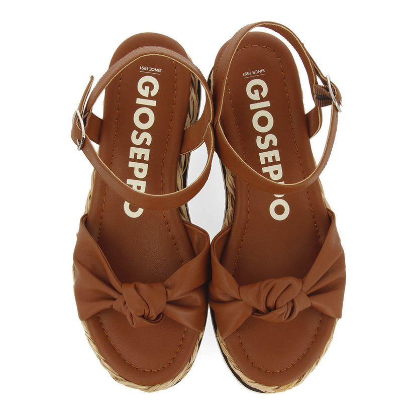 Sandalias color cuero con detalle de nudo y plataforma para mujer manicu 