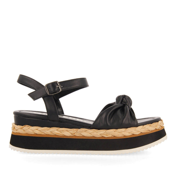 Manicu women's black platform sandals with decorative knots