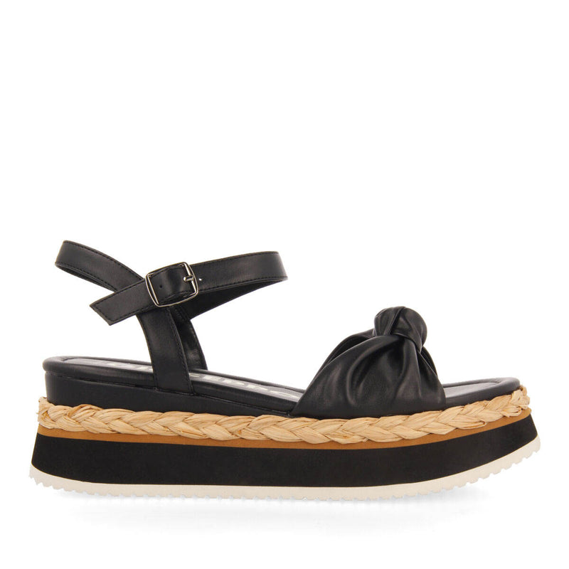 Manicu women's black platform sandals with decorative knots