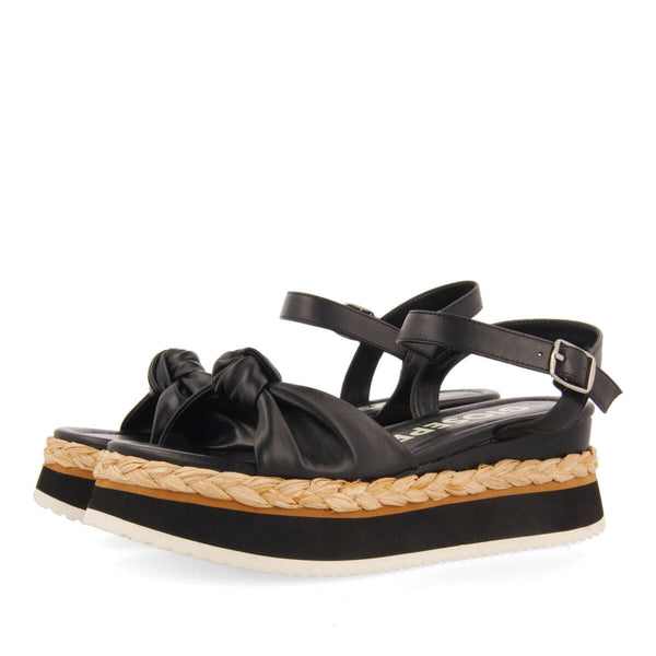 Manicu women's black platform sandals with decorative knots