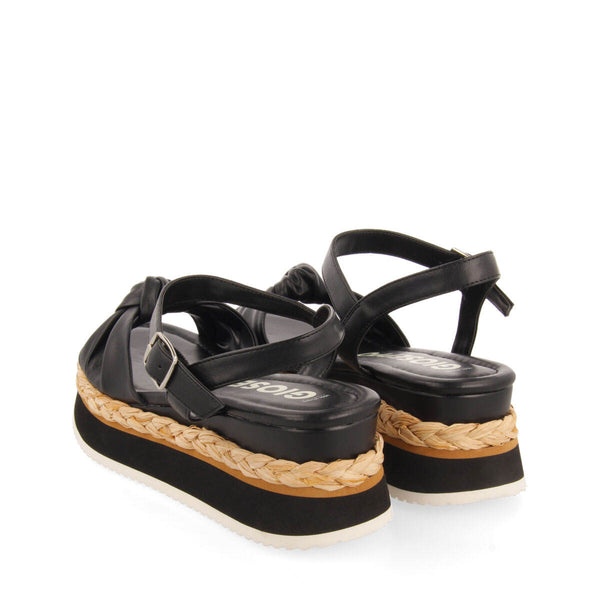Manicu women's black platform sandals with decorative knots