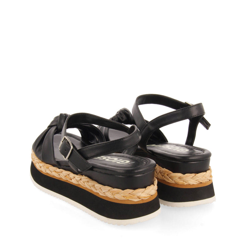 Manicu women's black platform sandals with decorative knots