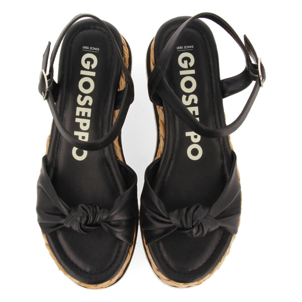 Manicu women's black platform sandals with decorative knots