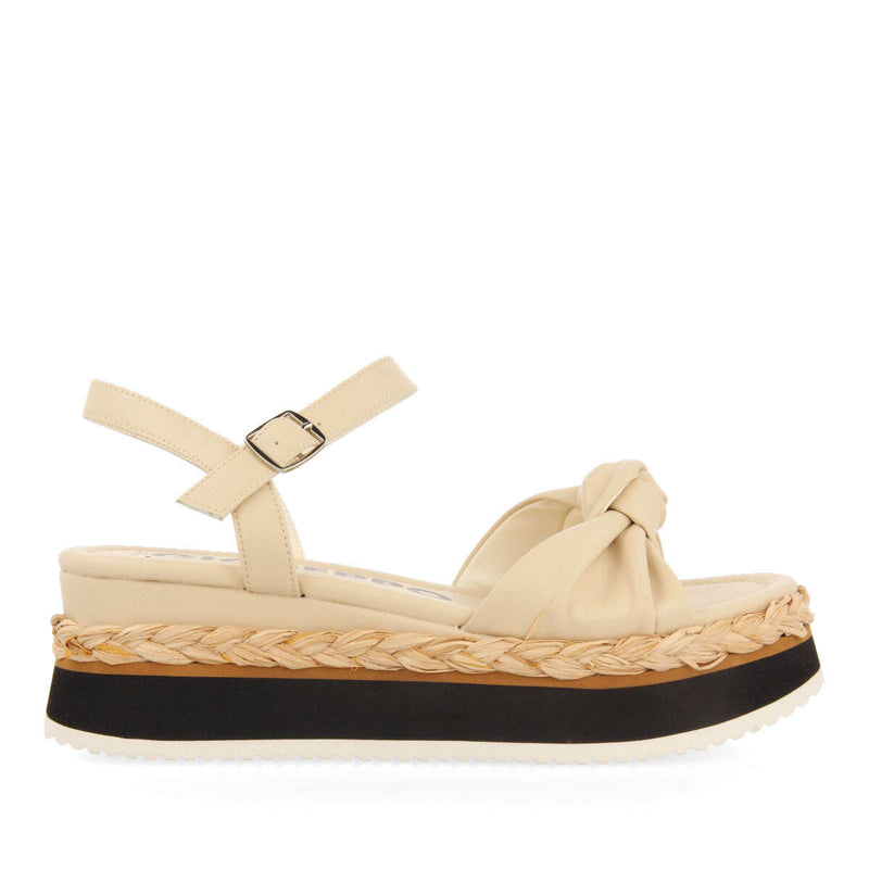Manicu women's off-white platform sandals with decorative knots