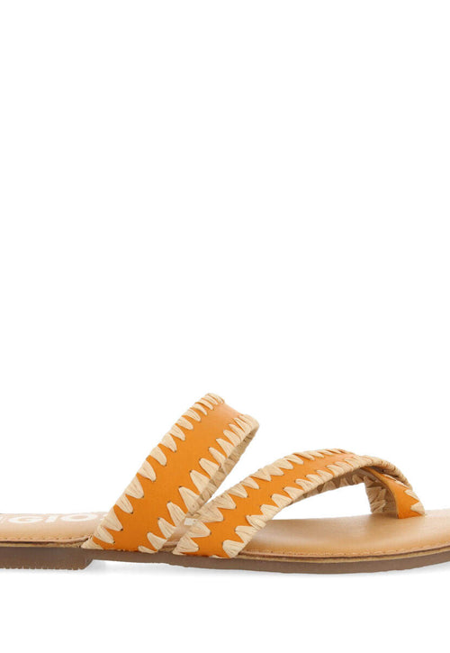 Sandalias naranja de piel con pasados de rafia para mujer goias 